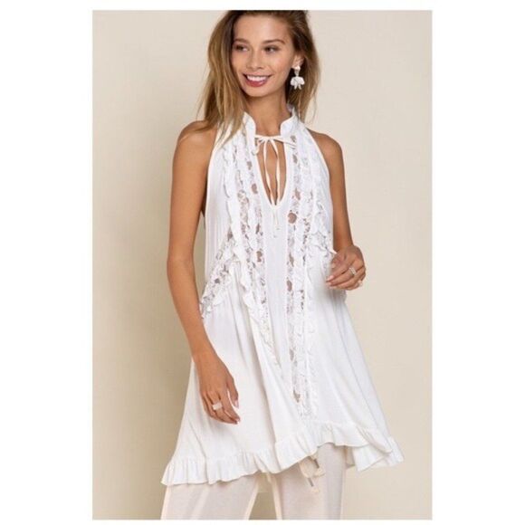 lace Paneled Ruffle Detailed Sleeveless Swing Top - Picture 4 of 13